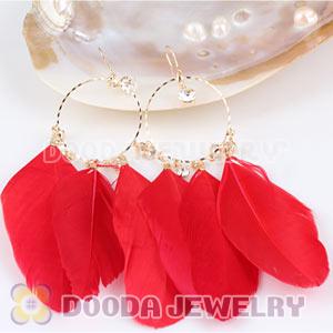 Red Basketball Wives Feather Hoop Earrings Wholesale