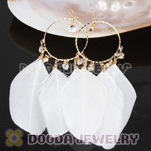 White Basketball Wives Feather Hoop Earrings Wholesale