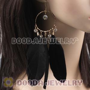 Black Basketball Wives Feather Hoop Earrings Wholesale
