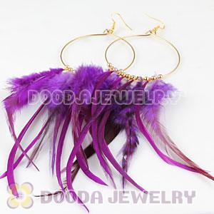 Purple Basketball Wives Feather Hoop Earrings Wholesale