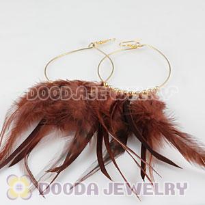 Brown Basketball Wives Feather Hoop Earrings Wholesale