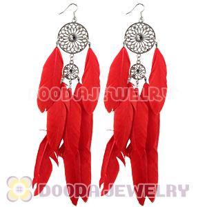 Red Basketball Wives Feather Earrings Wholesale