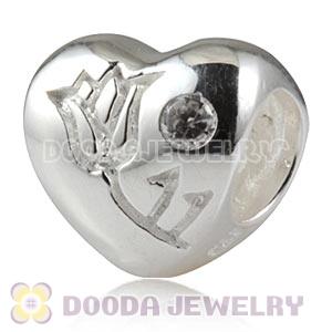 925 Sterling Silver Heart Charm Beads For Valentines Day 