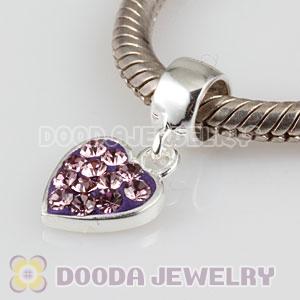 925 Sterling Silver Heart Dangle Charms With Austrian Crystal Wholesale