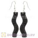 Black Crystal Basketball Wives Bamboo Hoop Earrings Wholesale