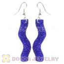 Blue Crystal Basketball Wives Bamboo Hoop Earrings Wholesale