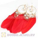 Red Basketball Wives Feather Hoop Earrings Wholesale