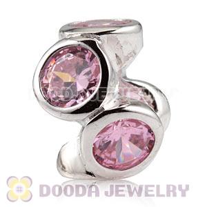 925 Sterling Silver Charm Jewelry Beads with 6 Pink Stone