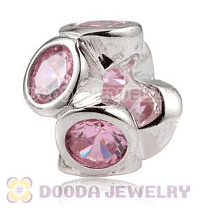 925 Sterling Silver European Style Beads with 6 Pink Stone
