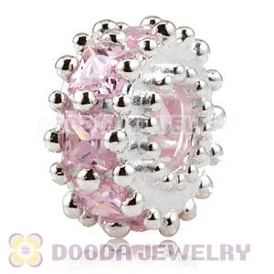 925 Sterling Silver Charm Jewelry Beads with Pink Stone