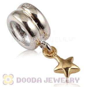 925 Sterling Silver European Xmas Charms Dangle Gold Plated Lucky Star