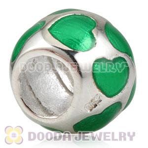 925 Sterling Silver European Style Beads Enamel Green Loves