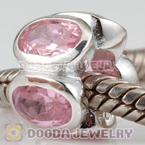 S925 Sterling Silver Charm Jewelry Beads with Pink Stone