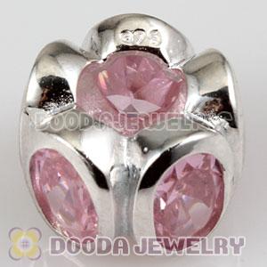 S925 Sterling Silver European Style Beads with Pink Stone