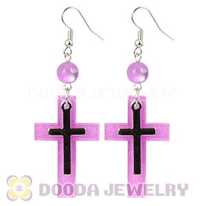 Pink Crystal Basketball Wives Bamboo Cross Hoop Earrings Wholesale