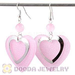 Pink Crystal Basketball Wives Bamboo Heart Earrings Wholesale