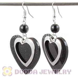 Black Crystal Basketball Wives Bamboo Heart Earrings Wholesale