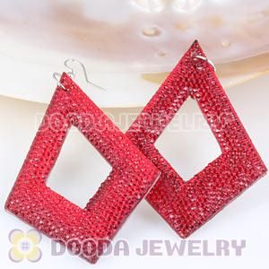 Red Crystal Basketball Wives Diamond Bamboo Hoop Earrings Wholesale 