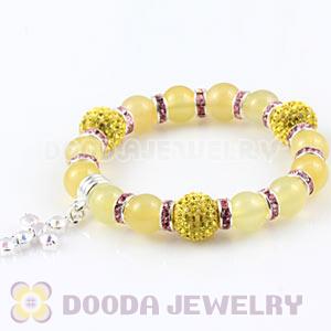 Yellow Agate Beaded Basketball Wives Bracelets With Czech Crystal Beads 