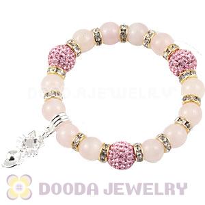 Pink Agate Beaded Basketball Wives Bracelets With Czech Crystal Beads