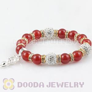Red Agate Beaded Basketball Wives Bracelets With Czech Crystal Beads 