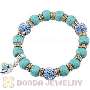 Turquoise Beaded Basketball Wives Bracelets With Czech Crystal Beads 