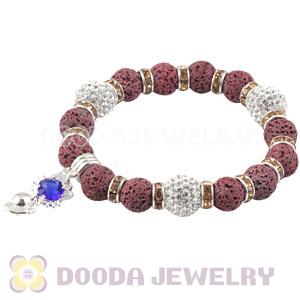 Lava Stone Beaded Basketball Wives Bracelets With Czech Crystal Beads 