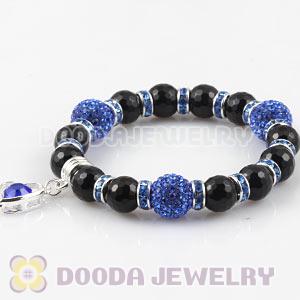 Black Faceted Agate Beaded Basketball Wives Bracelets With Czech Crystal Beads 