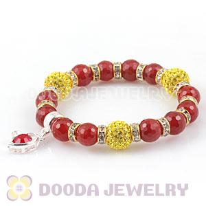 Faceted Red Agate Beaded Basketball Wives Bracelets With Czech Crystal Beads 