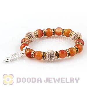 Faceted Red Agate Beaded Basketball Wives Bracelets With Czech Crystal Beads 