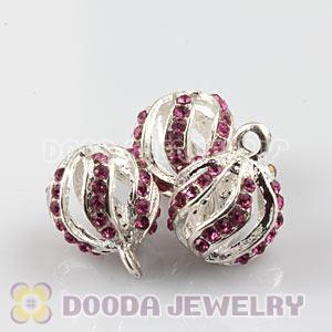 Fashion 12mm Silver Plated Alloy Pendants With Pink Stones Wholesale