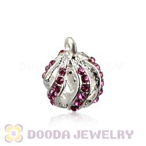 Fashion 12mm Silver Plated Alloy Pendants With Pink Stones Wholesale