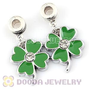 Platinum Plated Alloy Enamel Four-Leaf Clover European Charms With Stone 