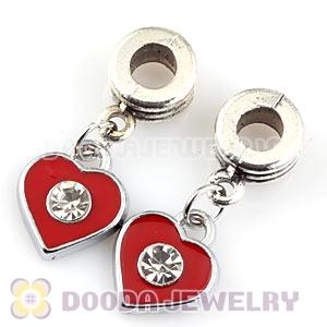 Platinum Plated Alloy Enamel Heart European Charms With Stone 