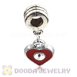 Platinum Plated Alloy Enamel Heart European Charms With Stone 