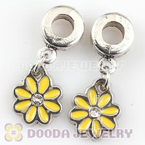 Platinum Plated Alloy Enamel European Daisy Charms With Stone 