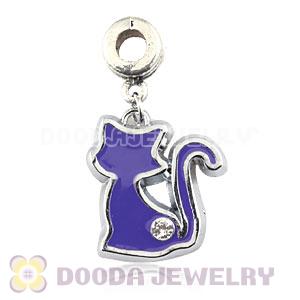 Platinum Plated Alloy Enamel European Cat Charms With Stone 