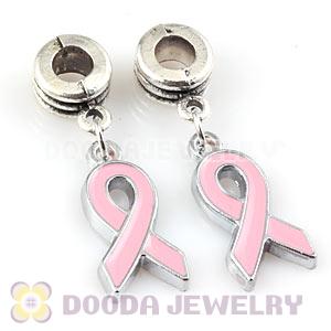 Platinum Plated Alloy Enamel Pink Cancer Ribbon European Charms Wholesale 