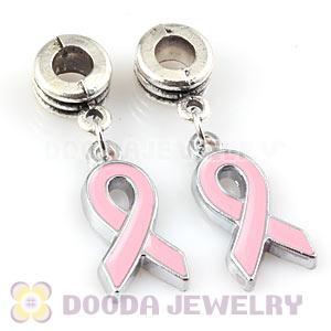 Platinum Plated Alloy Enamel Pink Cancer Ribbon European Charms Wholesale