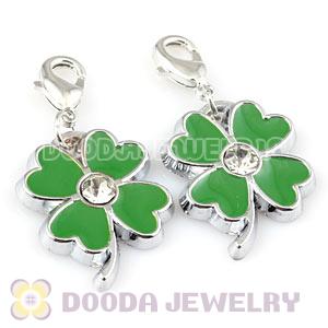 Platinum Plated Alloy European Four-Leaf Clover Jewelry Charms With Stone 