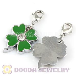 Platinum Plated Alloy European Four-Leaf Clover Jewelry Charms With Stone 