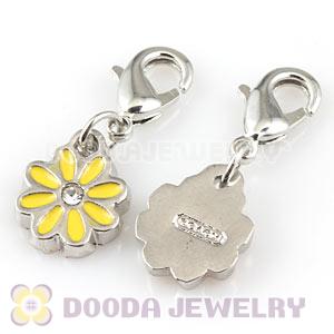Platinum Plated Alloy European Jewelry Daisy Charms With Stone 