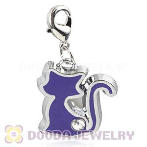 Platinum Plated Alloy European Jewelry Cat Charms With Stone 