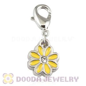 Platinum Plated Alloy European Daisy Jewelry Charms With Stone 