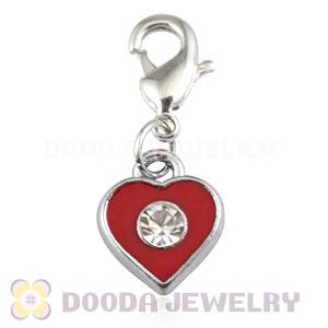 Platinum Plated Alloy European Heart Jewelry Charms With Stone