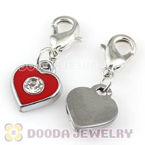 Platinum Plated Alloy European Heart Jewelry Charms With Stone 