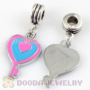Platinum Plated Alloy Enamel European Heart Key Charms Wholesale 