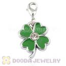 Platinum Plated Alloy European Four-Leaf Clover Jewelry Charms With Stone