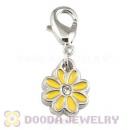 Platinum Plated Alloy European Daisy Jewelry Charms With Stone