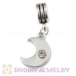 Platinum Plated Alloy European Moon Charms With Stone 